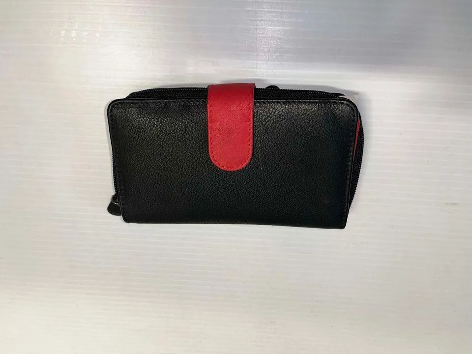 Wallet - Red/Black genuine leather purse with cardholders