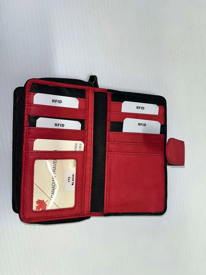 Wallet - Red/Black genuine leather purse with cardholders