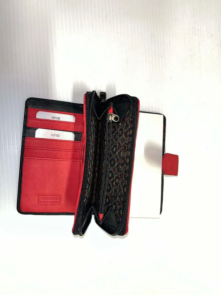 Wallet - Red/Black genuine leather purse with cardholders