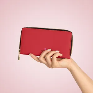 Wine Red Color Zipper Wallet, Solid Red Color Long Compact Designer Premium Quality Women's Wallet