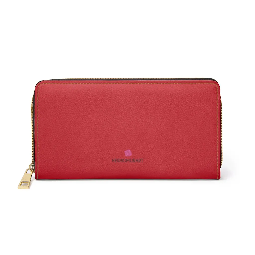 Wine Red Color Zipper Wallet, Solid Red Color Long Compact Designer Premium Quality Women's Wallet