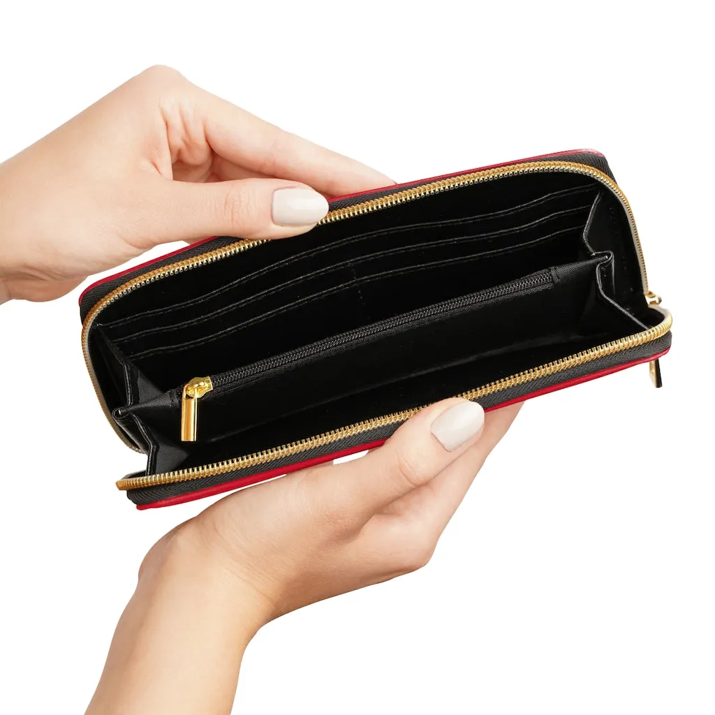 Wine Red Color Zipper Wallet, Solid Red Color Long Compact Designer Premium Quality Women's Wallet